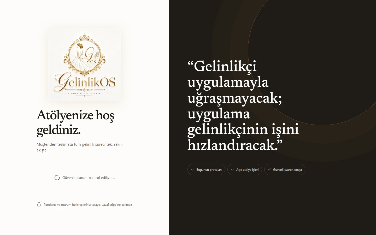 GelinlikOS canlı ürün giriş ekranı